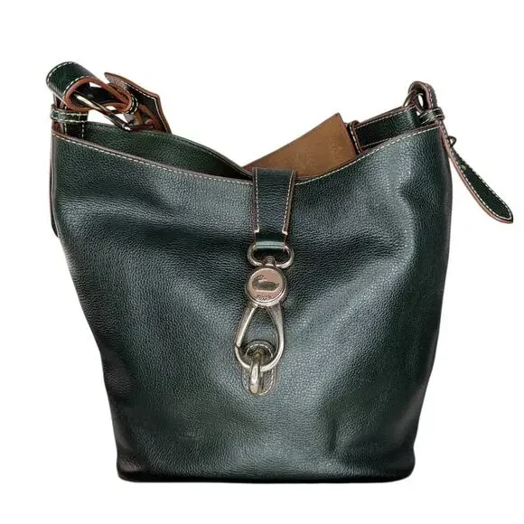 Dooney & Bourke Lily Bucket Pebbled Leather Green Front Buckle Shoulder Bag - Picture 2 of 12